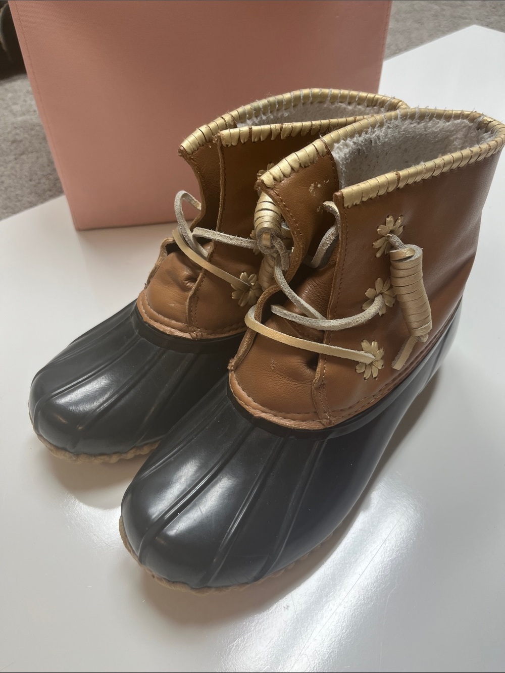 Jack Rogers Duck Boots Brown Tan Fleece Lined Waterproof Size 6
